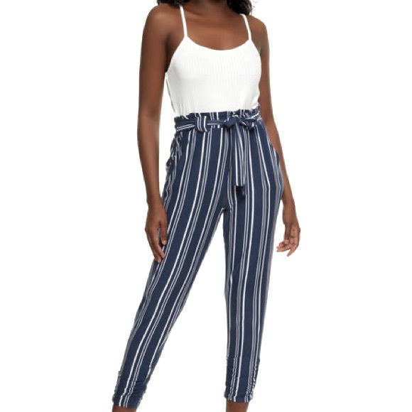 (A5) Jolie & Joy Striped Paper Bag Waist Jumpsuit - Navy, Size XL, NWT - Picture 3 of 10